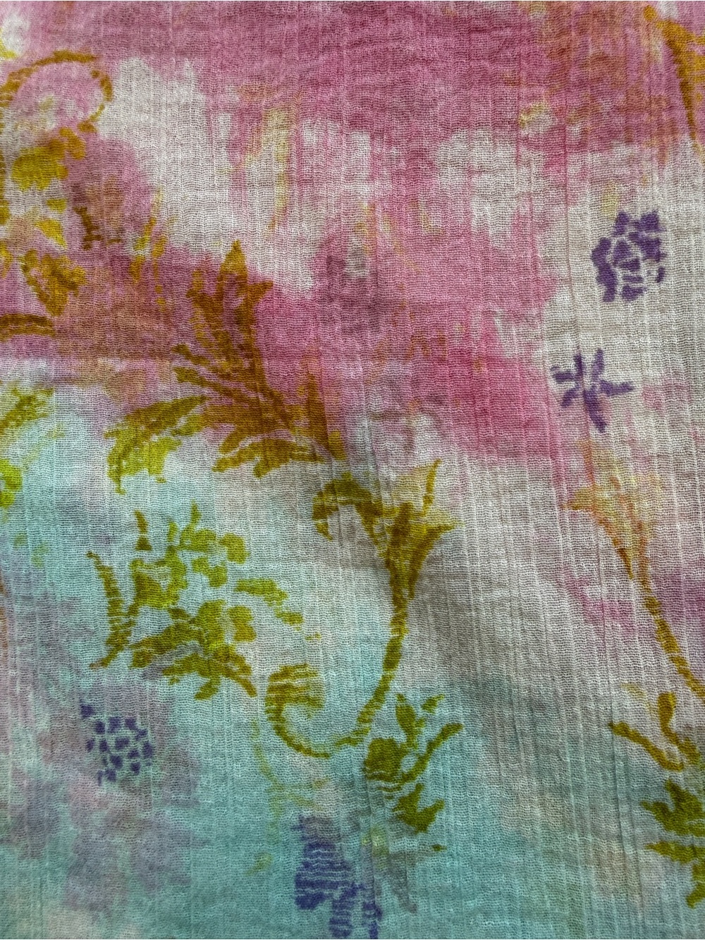 Pilcro Anthropologie Pink Blue Crinkle Gauze Henley Top Balloon Sleeve L - Picture 8 of 13